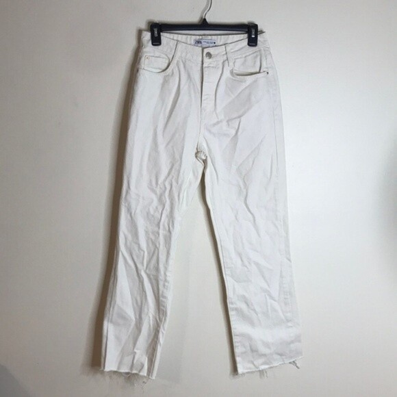 Zara ladies high rise mom jeans with fringe ankles size 6 - Picture 1 of 11